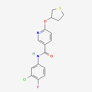 molecular formula C16H14ClFN2O2S B2970994 N-(3-chloro-4-fluorophenyl)-6-((tetrahydrothiophen-3-yl)oxy)nicotinamide CAS No. 2034394-31-3
