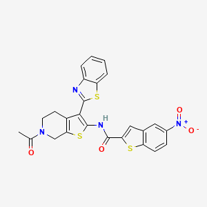 molecular formula C25H18N4O4S3 B2971004 N-(6-acetyl-3-(benzo[d]thiazol-2-yl)-4,5,6,7-tetrahydrothieno[2,3-c]pyridin-2-yl)-5-nitrobenzo[b]thiophene-2-carboxamide CAS No. 864859-65-4