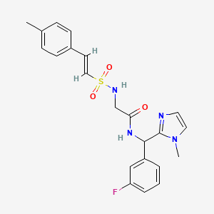 molecular formula C22H23FN4O3S B2971006 N-[(3-Fluorophenyl)-(1-methylimidazol-2-yl)methyl]-2-[[(E)-2-(4-methylphenyl)ethenyl]sulfonylamino]acetamide CAS No. 1110913-07-9