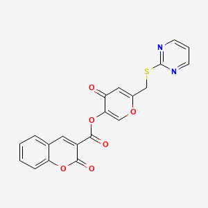 molecular formula C20H12N2O6S B2971021 [4-氧代-6-(嘧啶-2-基硫代甲基)吡喃-3-基] 2-氧代色满-3-羧酸酯 CAS No. 877638-01-2