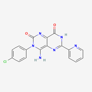 molecular formula C17H11ClN6O2 B2971027 3-(4-Chlorophenyl)-4-imino-6-(2-pyridyl)-1,3,7-trihydro-5,7-diazaquinazoline-2,8-dione CAS No. 1119391-66-0