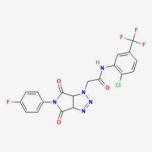 molecular formula C19H12ClF4N5O3 B2971030 N-[2-chloro-5-(trifluoromethyl)phenyl]-2-[5-(4-fluorophenyl)-4,6-dioxo-4,5,6,6a-tetrahydropyrrolo[3,4-d][1,2,3]triazol-1(3aH)-yl]acetamide CAS No. 1053077-15-8