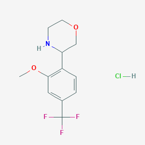 molecular formula C12H15ClF3NO2 B2971033 3-[2-甲氧基-4-(三氟甲基)苯基]吗啉；盐酸盐 CAS No. 2580224-57-1