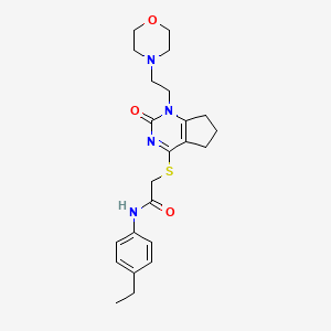 molecular formula C23H30N4O3S B2971034 N-(4-ethylphenyl)-2-((1-(2-morpholinoethyl)-2-oxo-2,5,6,7-tetrahydro-1H-cyclopenta[d]pyrimidin-4-yl)thio)acetamide CAS No. 898450-73-2
