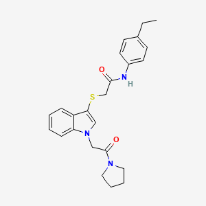 molecular formula C24H27N3O2S B2971035 N-(4-ethylphenyl)-2-((1-(2-oxo-2-(pyrrolidin-1-yl)ethyl)-1H-indol-3-yl)thio)acetamide CAS No. 877658-74-7