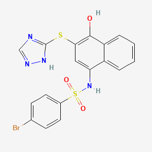molecular formula C18H13BrN4O3S2 B2971040 4-bromo-N-[4-hydroxy-3-(1H-1,2,4-triazol-5-ylsulfanyl)naphthalen-1-yl]benzenesulfonamide CAS No. 708242-00-6