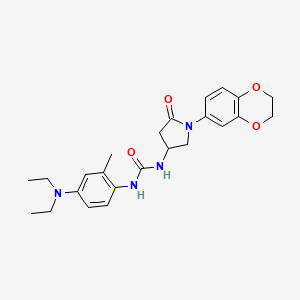 molecular formula C24H30N4O4 B2971054 1-(4-(Diethylamino)-2-methylphenyl)-3-(1-(2,3-dihydrobenzo[b][1,4]dioxin-6-yl)-5-oxopyrrolidin-3-yl)urea CAS No. 895416-72-5