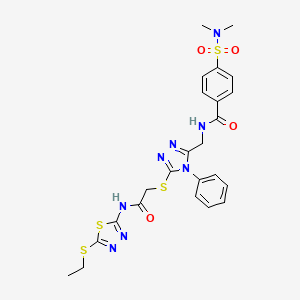 molecular formula C24H26N8O4S4 B2971064 4-(N,N-dimethylsulfamoyl)-N-((5-((2-((5-(ethylthio)-1,3,4-thiadiazol-2-yl)amino)-2-oxoethyl)thio)-4-phenyl-4H-1,2,4-triazol-3-yl)methyl)benzamide CAS No. 393875-22-4