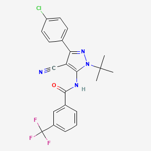 molecular formula C22H18ClF3N4O B2971077 N-[1-(tert-butyl)-3-(4-chlorophenyl)-4-cyano-1H-pyrazol-5-yl]-3-(trifluoromethyl)benzenecarboxamide CAS No. 956741-27-8