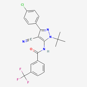 molecular formula C22H18ClF3N4O B2971077 N-[1-(叔丁基)-3-(4-氯苯基)-4-氰基-1H-吡唑-5-基]-3-(三氟甲基)苯甲酰胺 CAS No. 956741-27-8