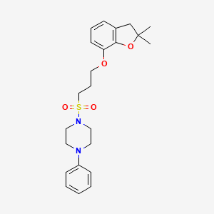molecular formula C23H30N2O4S B2971093 1-((3-((2,2-Dimethyl-2,3-dihydrobenzofuran-7-yl)oxy)propyl)sulfonyl)-4-phenylpiperazine CAS No. 953202-83-0