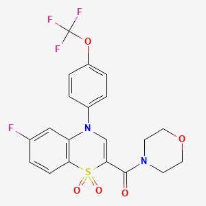 molecular formula C20H16F4N2O5S B2971094 (6-氟-1,1-二氧化-4-(4-(三氟甲氧基)苯基)-4H-苯并[b][1,4]噻嗪-2-基)(吗啉基)甲苯酮 CAS No. 1251549-53-7