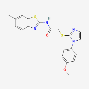 molecular formula C20H18N4O2S2 B2971097 2-((1-(4-methoxyphenyl)-1H-imidazol-2-yl)thio)-N-(6-methylbenzo[d]thiazol-2-yl)acetamide CAS No. 851132-59-7