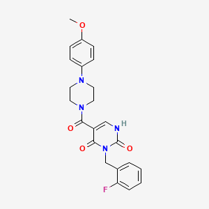 molecular formula C23H23FN4O4 B2971101 3-(2-fluorobenzyl)-5-(4-(4-methoxyphenyl)piperazine-1-carbonyl)pyrimidine-2,4(1H,3H)-dione CAS No. 1396786-25-6