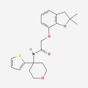 molecular formula C21H25NO4S B2971104 2-((2,2-dimethyl-2,3-dihydrobenzofuran-7-yl)oxy)-N-(4-(thiophen-2-yl)tetrahydro-2H-pyran-4-yl)acetamide CAS No. 2034325-63-6