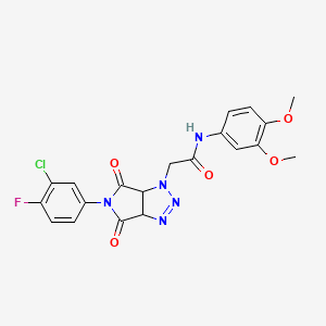 molecular formula C20H17ClFN5O5 B2971105 2-[5-(3-氯-4-氟苯基)-4,6-二氧代-4,5,6,6a-四氢吡咯并[3,4-d][1,2,3]三唑-1(3aH)-基]-N-(3,4-二甲氧基苯基)乙酰胺 CAS No. 1052608-84-0