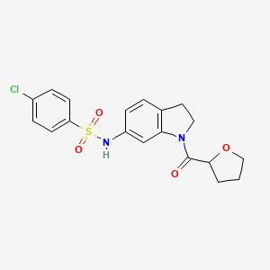 molecular formula C19H19ClN2O4S B2971113 4-chloro-N-(1-(tetrahydrofuran-2-carbonyl)indolin-6-yl)benzenesulfonamide CAS No. 1058212-72-8