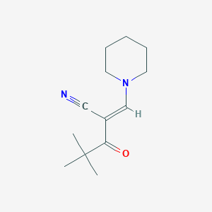 molecular formula C13H20N2O B2971116 (E)-2-(2,2-dimethylpropanoyl)-3-piperidino-2-propenenitrile CAS No. 866152-37-6