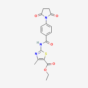 molecular formula C18H17N3O5S B2971119 2-(4-(2,5-二氧代吡咯烷-1-基)苯甲酰胺)-4-甲基噻唑-5-甲酸乙酯 CAS No. 330200-85-6