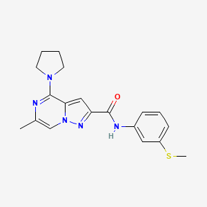 molecular formula C19H21N5OS B2971133 6-methyl-N-[3-(methylsulfanyl)phenyl]-4-(1-pyrrolidinyl)pyrazolo[1,5-a]pyrazine-2-carboxamide CAS No. 1775524-94-1