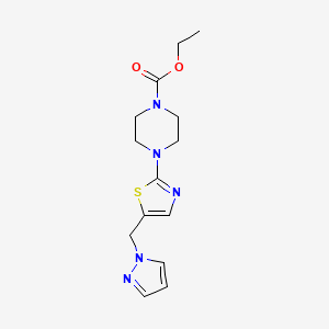 molecular formula C14H19N5O2S B2971134 Ethyl 4-[5-(pyrazol-1-ylmethyl)-1,3-thiazol-2-yl]piperazine-1-carboxylate CAS No. 477762-50-8