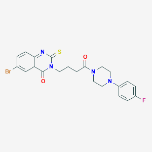 molecular formula C22H22BrFN4O2S B2971135 6-Bromo-3-{4-[4-(4-fluorophenyl)piperazin-1-yl]-4-oxobutyl}-2-sulfanylidene-1,2,3,4-tetrahydroquinazolin-4-one CAS No. 422288-03-7
