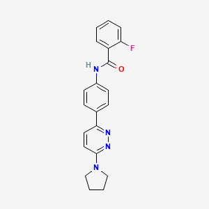 molecular formula C21H19FN4O B2971136 2-fluoro-N-(4-(6-(pyrrolidin-1-yl)pyridazin-3-yl)phenyl)benzamide CAS No. 899953-65-2