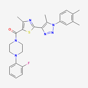 molecular formula C26H27FN6OS B2971141 (2-(1-(3,4-dimethylphenyl)-5-methyl-1H-1,2,3-triazol-4-yl)-4-methylthiazol-5-yl)(4-(2-fluorophenyl)piperazin-1-yl)methanone CAS No. 1226443-16-8