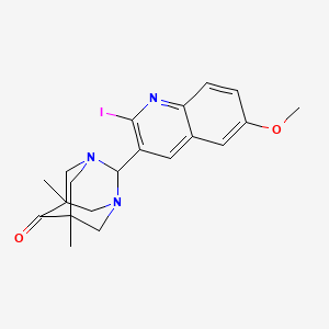 molecular formula C20H22IN3O2 B2971161 (1S,2R,5R)-2-(2-iodo-6-methoxyquinolin-3-yl)-5,7-dimethyl-1,3-diazaadamantan-6-one CAS No. 1442554-92-8