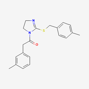 molecular formula C20H22N2OS B2971168 1-(2-((4-methylbenzyl)thio)-4,5-dihydro-1H-imidazol-1-yl)-2-(m-tolyl)ethanone CAS No. 851805-29-3