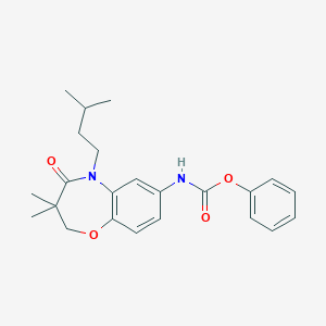 molecular formula C23H28N2O4 B2971174 Phenyl (5-isopentyl-3,3-dimethyl-4-oxo-2,3,4,5-tetrahydrobenzo[b][1,4]oxazepin-7-yl)carbamate CAS No. 921817-64-3