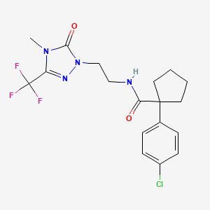 molecular formula C18H20ClF3N4O2 B2971176 1-(4-chlorophenyl)-N-(2-(4-methyl-5-oxo-3-(trifluoromethyl)-4,5-dihydro-1H-1,2,4-triazol-1-yl)ethyl)cyclopentanecarboxamide CAS No. 1421475-18-4