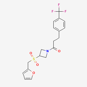 molecular formula C18H18F3NO4S B2971181 1-(3-((呋喃-2-基甲基)磺酰基)氮杂环丁-1-基)-3-(4-(三氟甲基)苯基)丙-1-酮 CAS No. 1797698-25-9