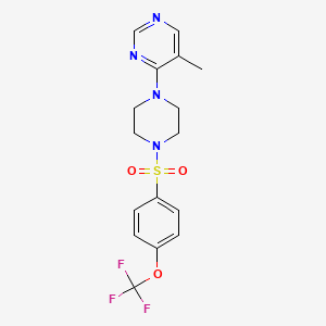 molecular formula C16H17F3N4O3S B2971186 5-甲基-4-(4-((4-(三氟甲氧基)苯基)磺酰基)哌嗪-1-基)嘧啶 CAS No. 1428351-65-8