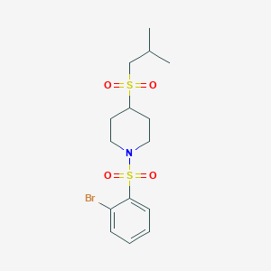 molecular formula C15H22BrNO4S2 B2971200 1-((2-Bromophenyl)sulfonyl)-4-(isobutylsulfonyl)piperidine CAS No. 1797837-50-3