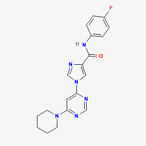 molecular formula C19H19FN6O B2971210 N-(4-fluorophenyl)-1-[6-(piperidin-1-yl)pyrimidin-4-yl]-1H-imidazole-4-carboxamide CAS No. 1251595-36-4