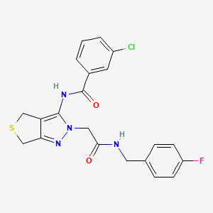 molecular formula C21H18ClFN4O2S B2971231 3-chloro-N-(2-(2-((4-fluorobenzyl)amino)-2-oxoethyl)-4,6-dihydro-2H-thieno[3,4-c]pyrazol-3-yl)benzamide CAS No. 1105250-67-6