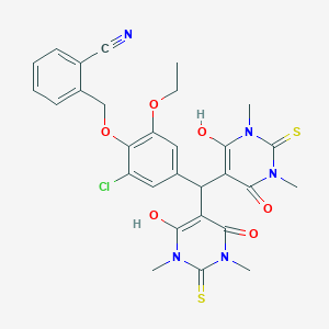 molecular formula C29H28ClN5O6S2 B297124 2-[[4-[Bis(4-hydroxy-1,3-dimethyl-6-oxo-2-sulfanylidenepyrimidin-5-yl)methyl]-2-chloro-6-ethoxyphenoxy]methyl]benzonitrile 