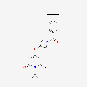 molecular formula C23H28N2O3 B2971243 4-((1-(4-(叔丁基)苯甲酰)氮杂环丁-3-基)氧基)-1-环丙基-6-甲基吡啶-2(1H)-酮 CAS No. 2034388-18-4