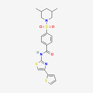 molecular formula C21H23N3O3S3 B2971252 4-((3,5-dimethylpiperidin-1-yl)sulfonyl)-N-(4-(thiophen-2-yl)thiazol-2-yl)benzamide CAS No. 361167-63-7