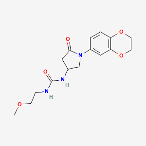 molecular formula C16H21N3O5 B2971263 1-(1-(2,3-Dihydrobenzo[b][1,4]dioxin-6-yl)-5-oxopyrrolidin-3-yl)-3-(2-methoxyethyl)urea CAS No. 891112-06-4