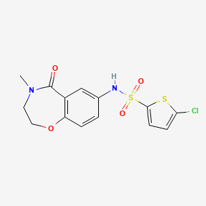 molecular formula C14H13ClN2O4S2 B2971264 5-chloro-N-(4-methyl-5-oxo-2,3,4,5-tetrahydrobenzo[f][1,4]oxazepin-7-yl)thiophene-2-sulfonamide CAS No. 922112-23-0