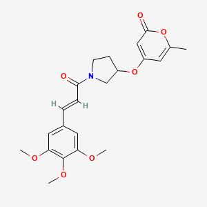 molecular formula C22H25NO7 B2971273 (E)-6-methyl-4-((1-(3-(3,4,5-trimethoxyphenyl)acryloyl)pyrrolidin-3-yl)oxy)-2H-pyran-2-one CAS No. 1706519-25-6