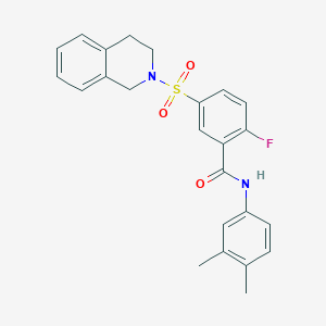 molecular formula C24H23FN2O3S B2971275 5-((3,4-dihydroisoquinolin-2(1H)-yl)sulfonyl)-N-(3,4-dimethylphenyl)-2-fluorobenzamide CAS No. 451481-99-5
