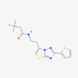 molecular formula C16H20N4OS2 B2971281 3,3-二甲基-N-(2-(2-(噻吩-2-基)噻唑并[3,2-b][1,2,4]三唑-6-基)乙基)丁酰胺 CAS No. 941950-50-1