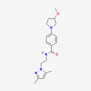 molecular formula C19H26N4O2 B2971289 N-(2-(3,5-dimethyl-1H-pyrazol-1-yl)ethyl)-4-(3-methoxypyrrolidin-1-yl)benzamide CAS No. 2034305-61-6