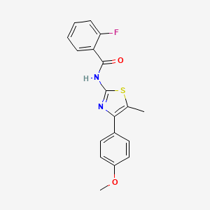 molecular formula C18H15FN2O2S B2971306 2-氟-N-(4-(4-甲氧基苯基)-5-甲基噻唑-2-基)苯甲酰胺 CAS No. 457941-39-8