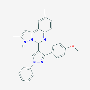 molecular formula C28H25N5O B297131 5-[3-(4-methoxyphenyl)-1-phenylpyrazol-4-yl]-2,9-dimethyl-3,5-dihydropyrazolo[1,5-c]quinazoline 