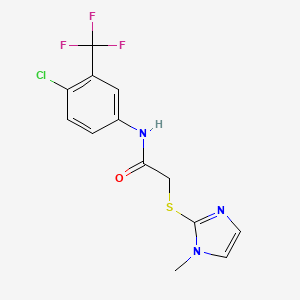 molecular formula C13H11ClF3N3OS B2971327 N-[4-chloro-3-(trifluoromethyl)phenyl]-2-[(1-methyl-1H-imidazol-2-yl)sulfanyl]acetamide CAS No. 329928-99-6