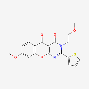 molecular formula C19H16N2O5S B2971344 8-methoxy-3-(2-methoxyethyl)-2-(thiophen-2-yl)-3H-chromeno[2,3-d]pyrimidine-4,5-dione CAS No. 883953-47-7